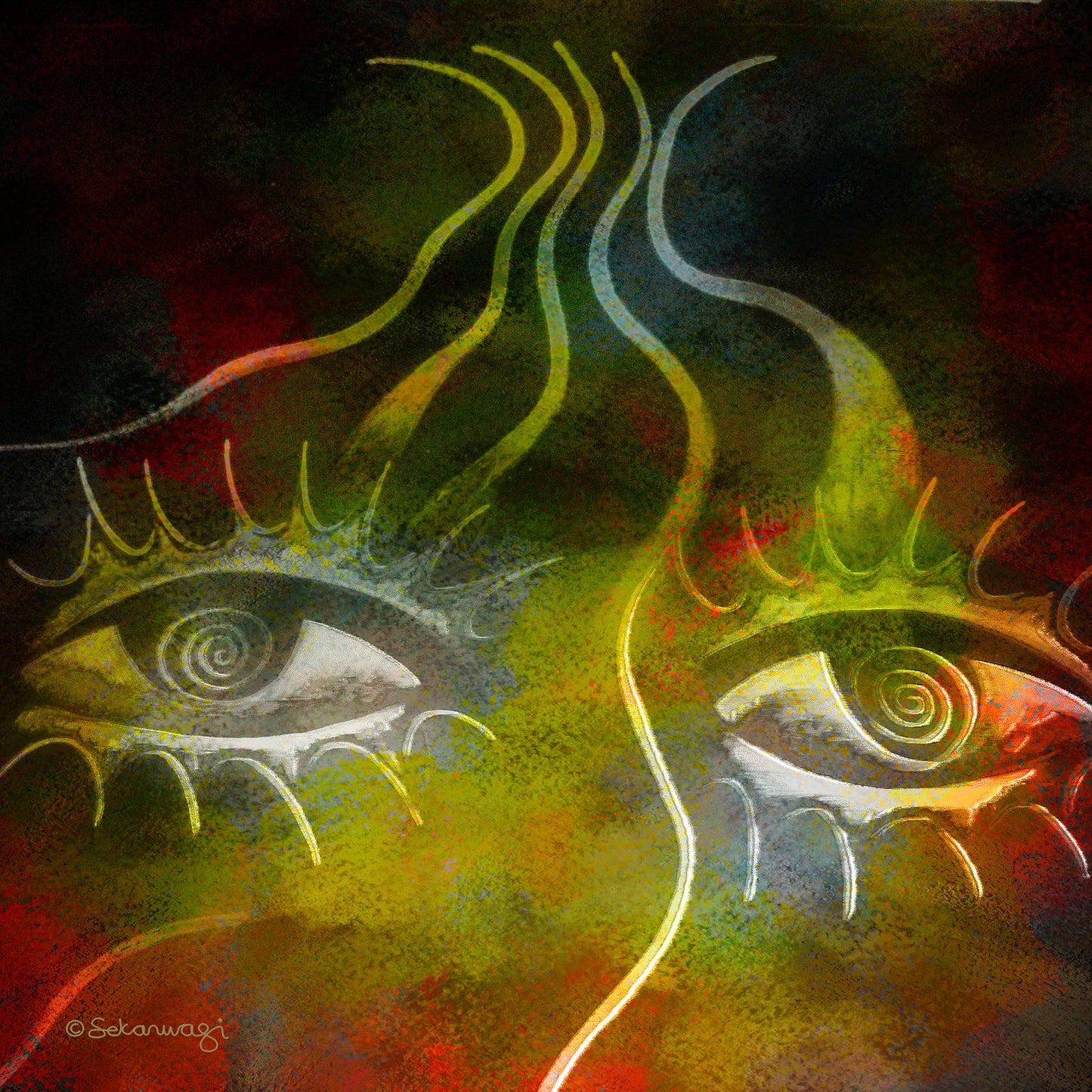 Burning Desire - fiery bright colors expressing determination in a pair of eyes - Contemporary African Minimalist Canvas Art Print