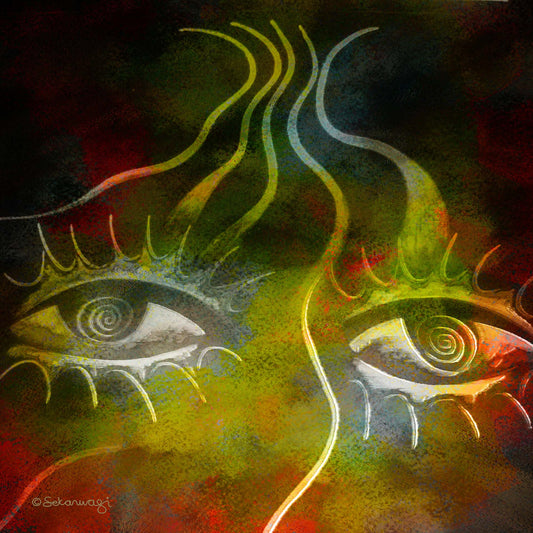 Burning Desire - fiery bright colors  expressing determination in a pair of eyes - Contemporary African Minimalist Canvas Art Print