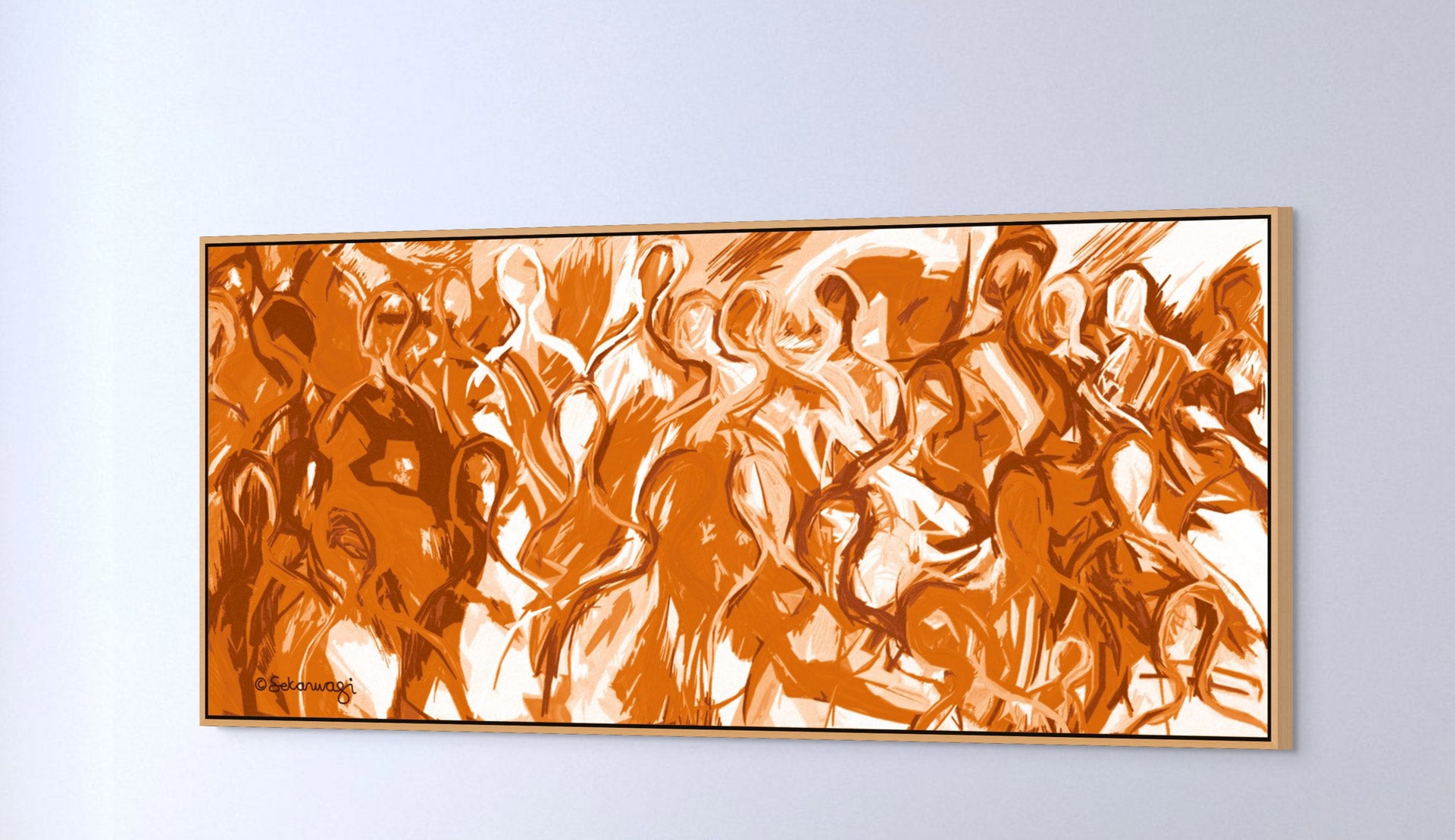 With energetic, swirling shapes in shades of brown and white, the We Are All Connected - Canvas Art captures dynamic forms representing movement and interconnectedness as they pop against a simple white wall.